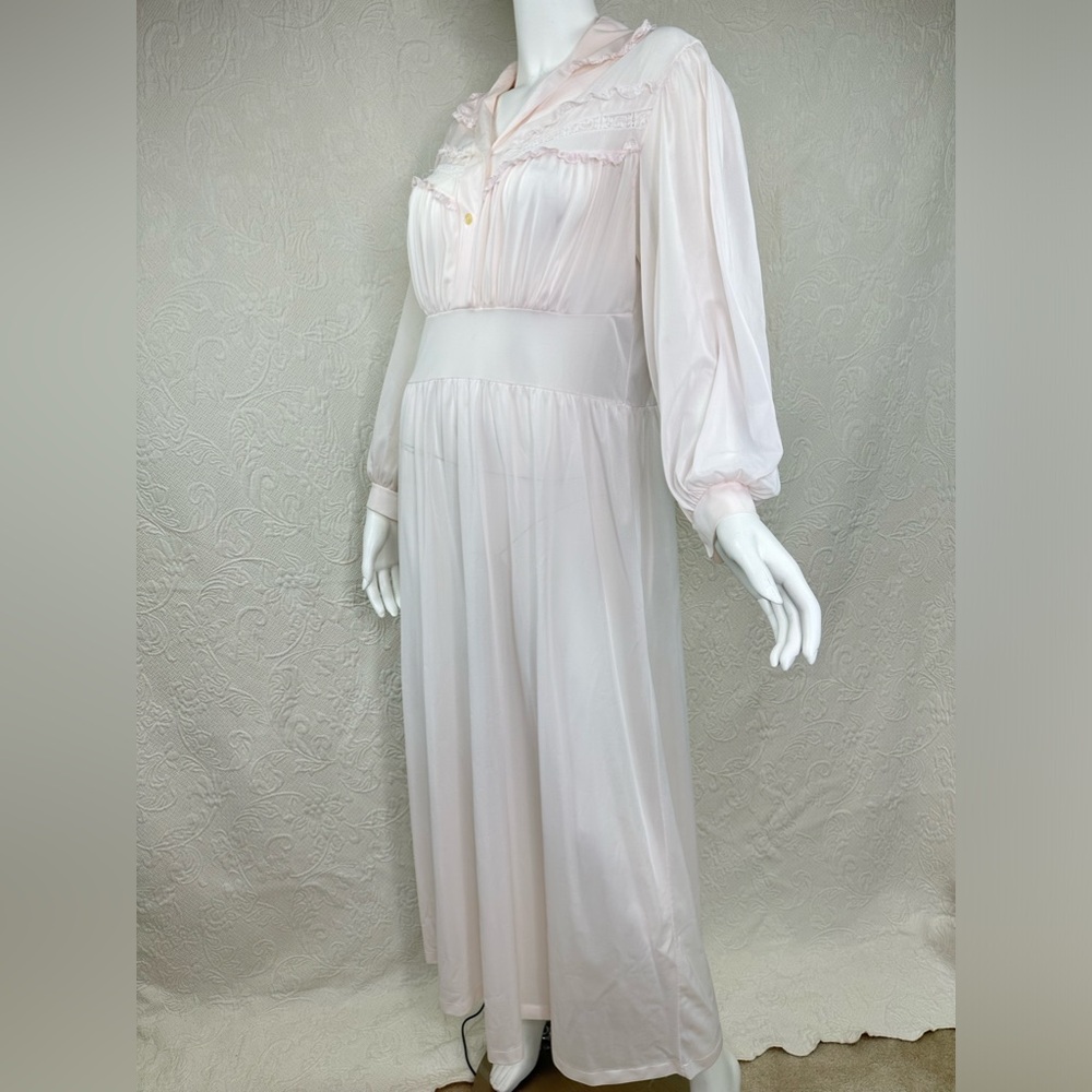 Vintage Nylon Long Sleeve Pink Long Nightgown - Picture 11 of 16